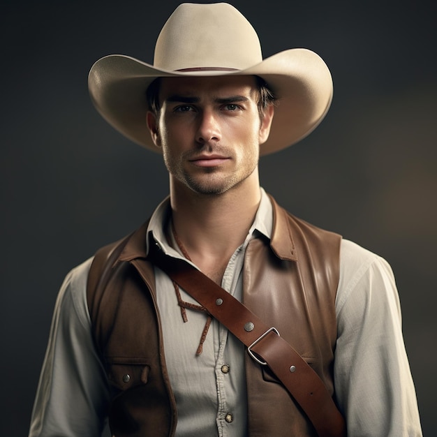 Ein wunderschöner junger, süßer und gutaussehender Cowboy, der mit einem heißen hyperrealistischen Sixpack 4K-Film posiert