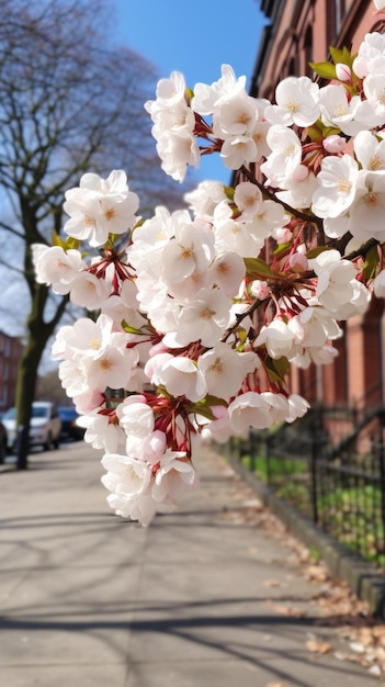 Ein wunderschöner Kirschblütenbaum in voller Blüte im Frühling