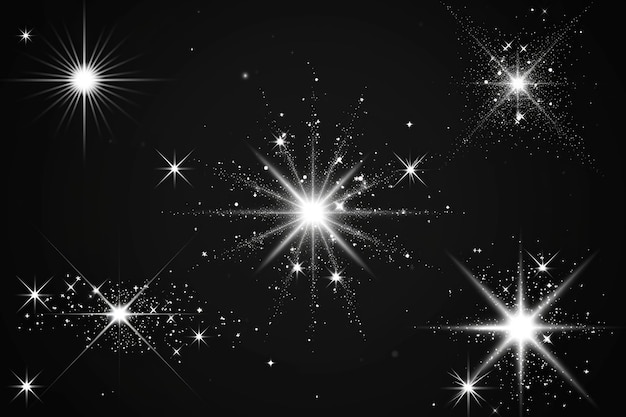 Ein wunderschöner Satz von funkelnden Sternen auf schwarzem Hintergrund Perfekt, um jedem Design oder Projekt einen Hauch Magie hinzuzufügen
