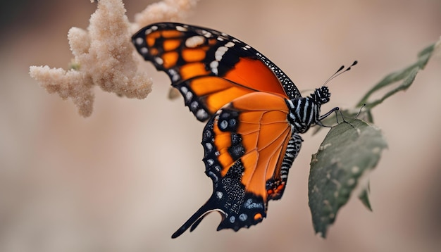 Ein wunderschöner Schmetterling mit interessanten Texturen auf einer Orange