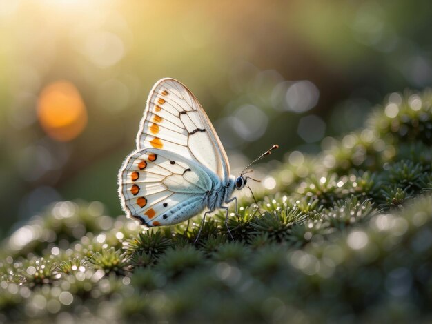 Foto ein wunderschöner schmetterling sitzt auf einem mit moos bedeckten boden