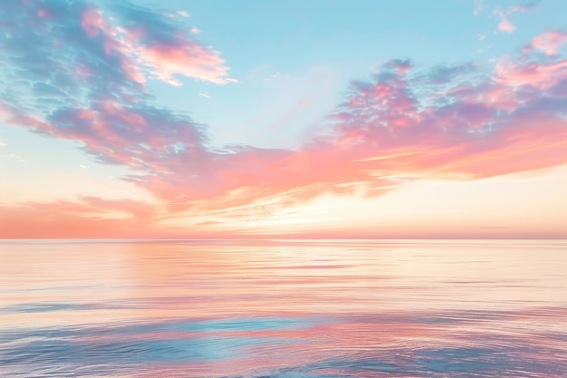 Ein wunderschöner Sonnenuntergang über dem Ozean mit rosa und orangefarbenen Wolken am Himmel
