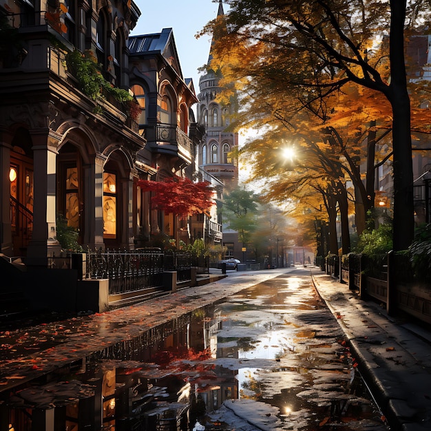 Ein wunderschöner sonniger Herbsttag in den Straßen von New York City, leuchtende Herbstfarbe