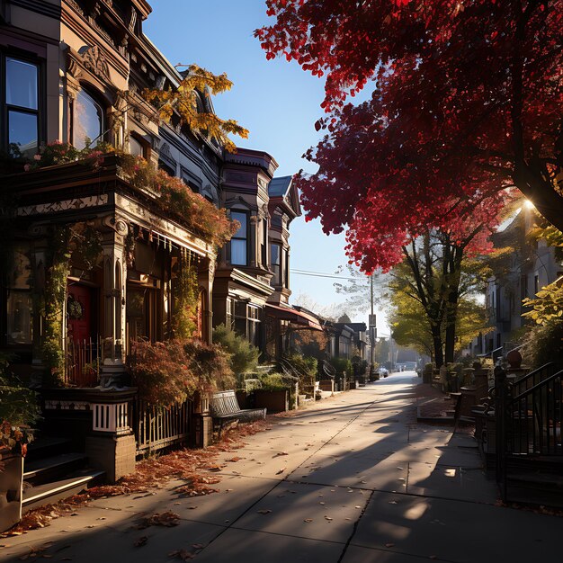 Ein wunderschöner sonniger Herbsttag in den Straßen von New York City, leuchtende Herbstfarbe