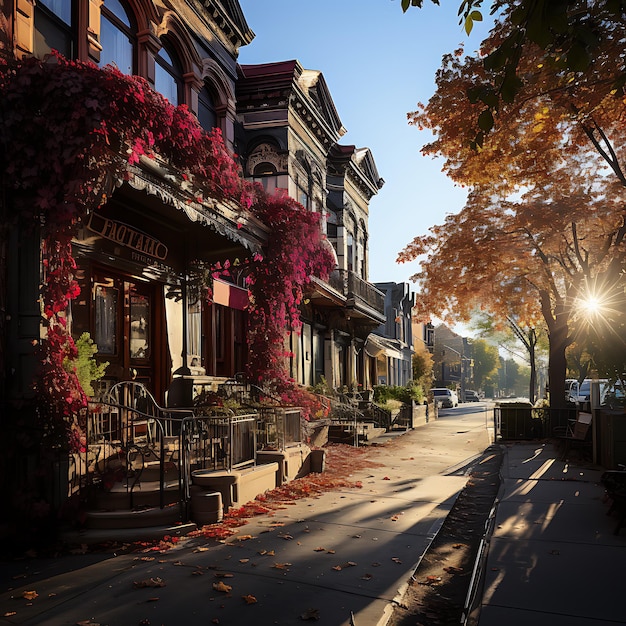 Ein wunderschöner sonniger Herbsttag in den Straßen von New York City, leuchtende Herbstfarbe