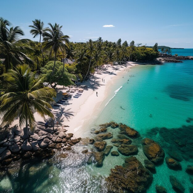 ein wunderschöner Strand mit kristallklarem Wasser und Palmen