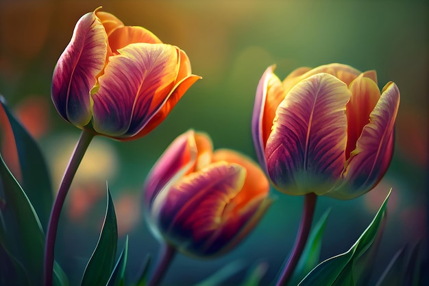 Ein wunderschöner Strauß Tulpen, bunte Tulpen, Tulpen im Frühling, bunte Tulpen