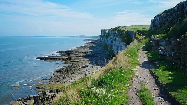 Ein wunderschöner Tag an der Küste von Yorkshire Ein Blick auf die Klippen und das Meer vom Cleveland Way National Trail