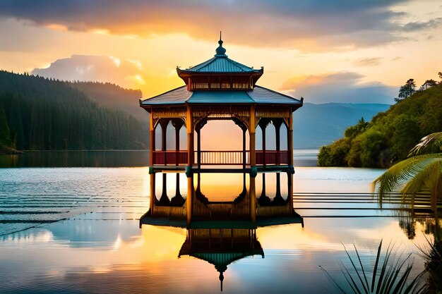 Ein wunderschöner Tempel mit einem See im Hintergrund