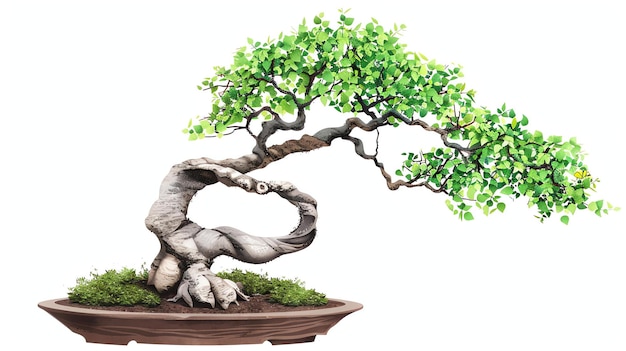 Foto ein wunderschöner und eleganter bonsai mit luftigem stamm und üppig grünen blättern