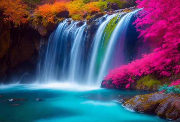 Ein wunderschöner Wasserfall im Herbstwald