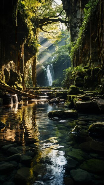 ein wunderschöner Wasserfall mit klarem Wasser