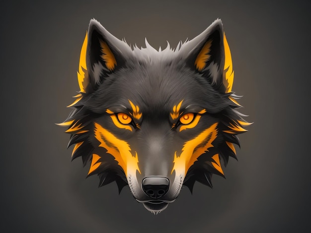 Ein wunderschöner Wolfsgesichtsvektor mit 3D-schwarzen gelben Augen