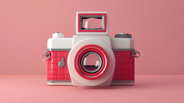 Foto ein wunderschönes 3d-rendering einer vintage-kamera die kamera hat einen rosa körper und eine weiße linse die kamera sitzt auf einem rosa hintergrund