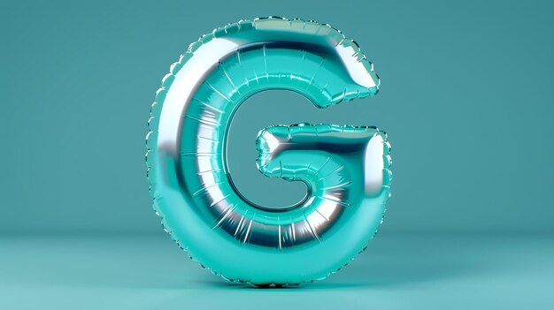 Ein wunderschönes 3D-Rendering eines blauen Metallballons in Form des Buchstaben G. Der Ballon befindet sich auf einem entsprechenden blauen Hintergrund