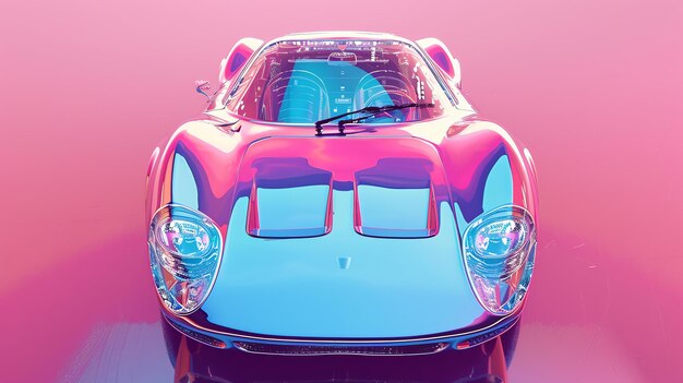 Ein wunderschönes 3D-Rendering eines klassischen Sportwagens aus den 1960er Jahren, rosa und blau gestrichen und mit glänzender Oberfläche