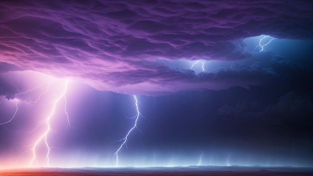 Ein wunderschönes Bild eines Gewitters über einer Wüstenlandschaft. KI-generativ