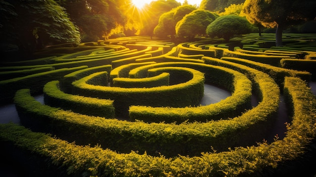Foto ein wunderschönes botanisches gartenlabyrinth mit blühenden hecken