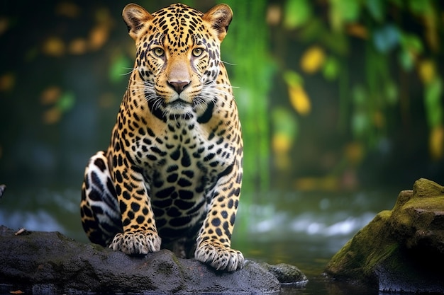 Ein wunderschönes Foto des majestätischen Jaguars in freier Wildbahn Generative von Ai