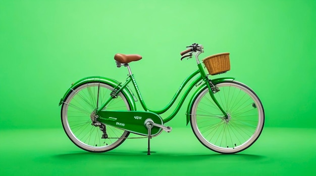 Ein wunderschönes grünes Fahrrad auf buntem Hintergrund