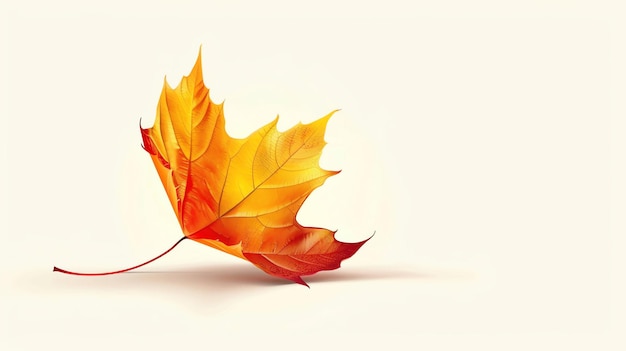 Ein wunderschönes Herbstblatt in Gelb-Orange- und Rotfarben Das Blatt ruht auf einem festen weißen Hintergrund