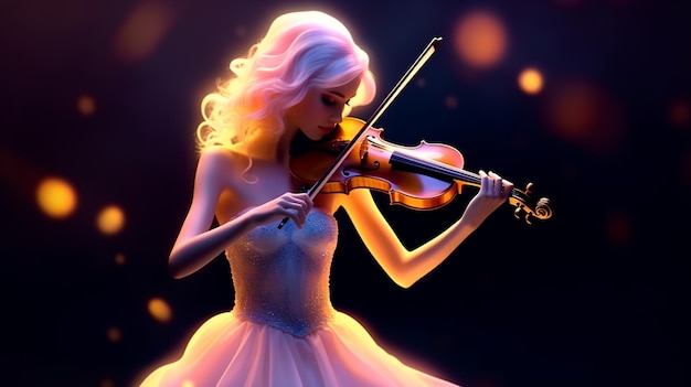 Ein wunderschönes junges Mädchen, das mit hingerissener Intensität Geige spielt