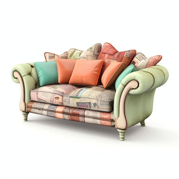 Foto ein wunderschönes kleines buchwurm-sofa mit aquarell-clipart-illustration