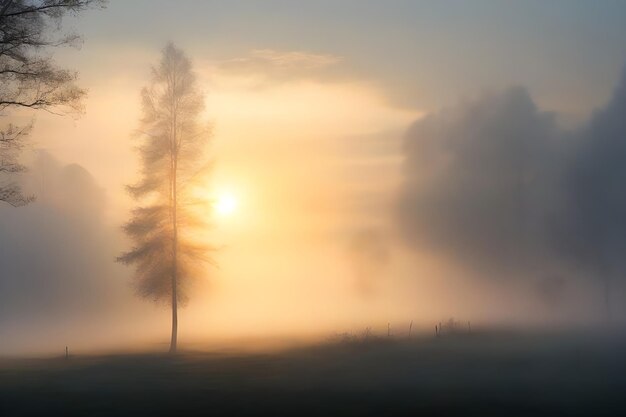 Foto ein wunderschönes natürliches nebelbild mit sonne
