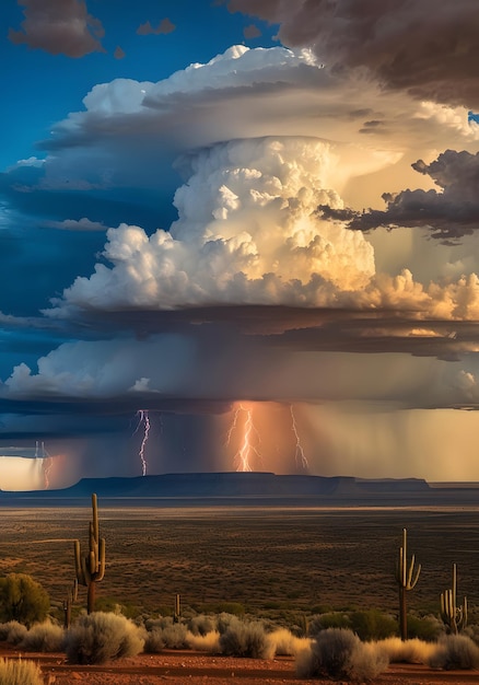 Foto ein wunderschönes realismus-ölgemälde einer westlichen szene mit hoch aufragenden messen und einem klaren blauen himmel