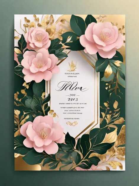 Ein wunderschönes und attraktives Luxus-Hochzeitseinladungskartendesign mit elegantem Blumenhintergrund