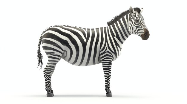 Foto ein wunderschönes zebra steht allein auf einem weißen hintergrund die schwarz-weißen streifen der zebras sind auffallend und einzigartig