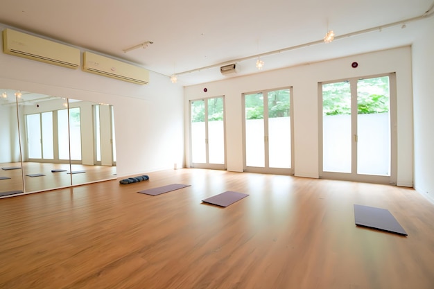Foto ein yoga-studio mit einem fenster, auf dem 