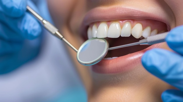 Ein Zahnarzt untersucht die Zähne einer Frau