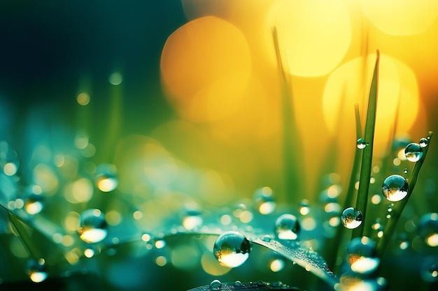 Ein zartes Moment in der Natur Kleine Wassertropfen auf einem grünen Meer