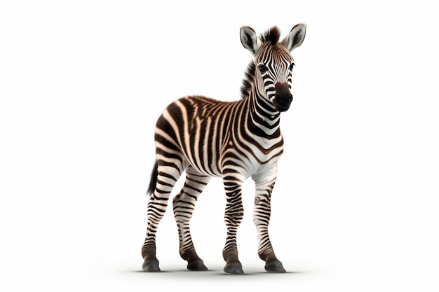 ein Zebra, das auf einer weißen Fläche mit weißem Hintergrund steht