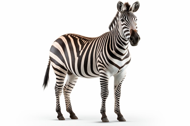 ein Zebra, das auf einer weißen Fläche mit weißem Hintergrund steht