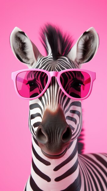 Ein Zebra in rosa Sonnenbrille auf rosa Hintergrund AI Generative