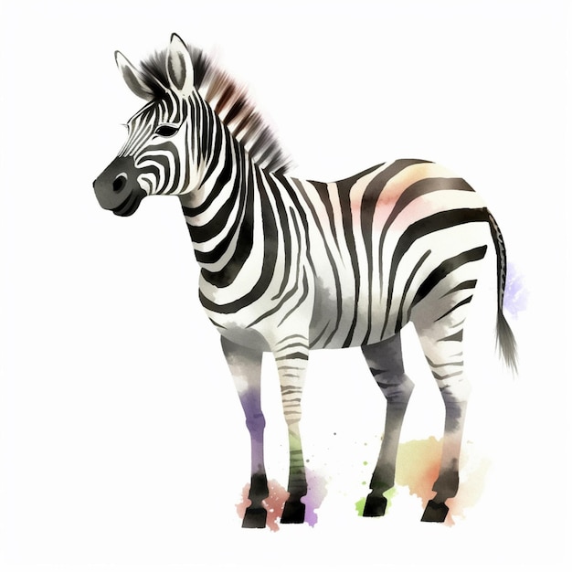 Ein Zebra ist auf weißem Hintergrund gemalt und hat eine schwarze Nase.