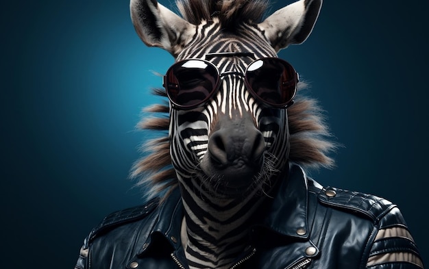 Ein Zebra mit Sonnenbrille und Leder. Generative KI