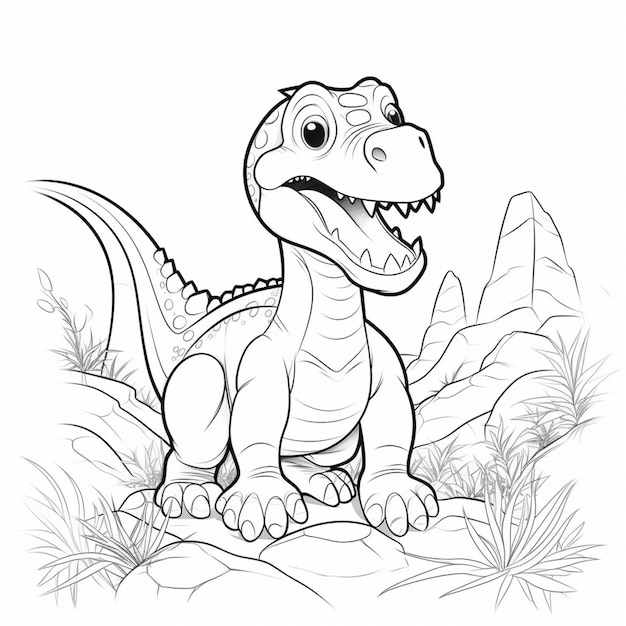 ein Zeichentrickfilm-Dinosaure sitzt auf einem Felsen in der Wüste generative ai