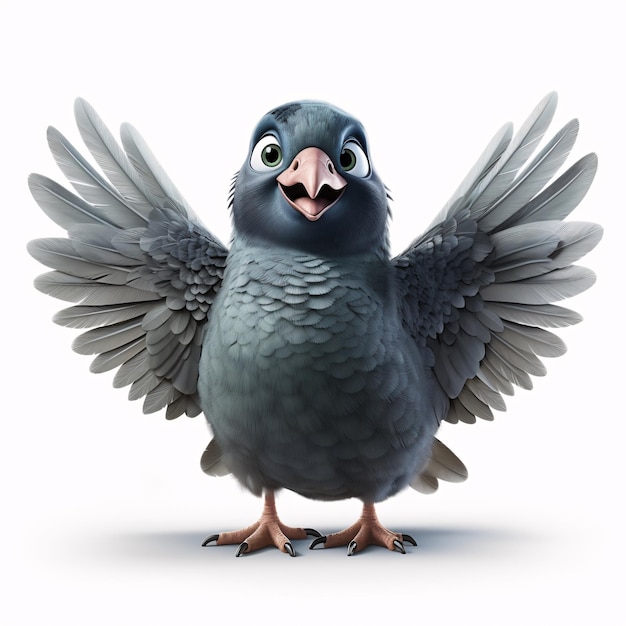 ein Zeichentrickfilmvogel mit ausgebreiteten Flügeln