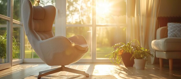 Foto ein zeitgenössischer stuhl in einem gut beleuchteten und sonnigen wohnraum