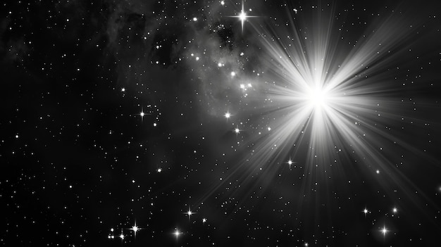 Foto ein zeitloses schwarz-weiß-foto, auf dem ein leuchtender stern vor einer tief dunklen kulisse zu sehen ist