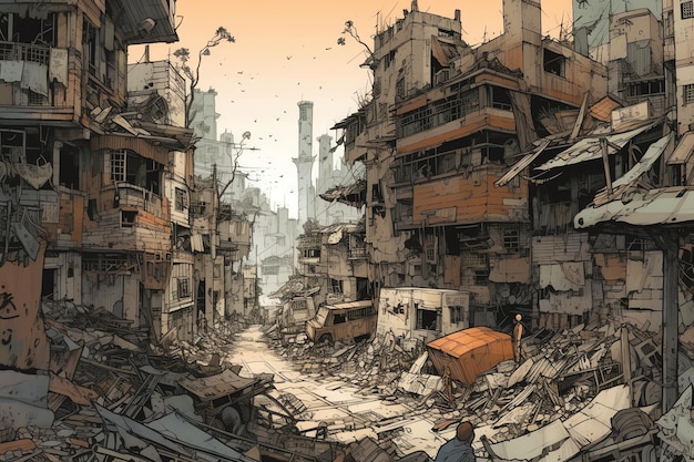 Ein zerbombtes Stadtbild mit kaputten Gebäuden