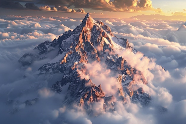 Ein zerklüfteter Berggipfel, der sich über den Wolken erhebt