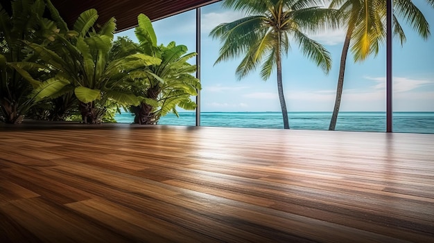 Ein Zimmer mit Blick auf das Meer und die Palmen