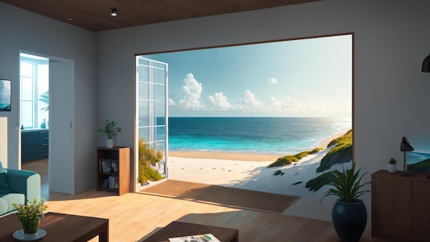 Ein Zimmer mit Blick auf den Strand und das Meer