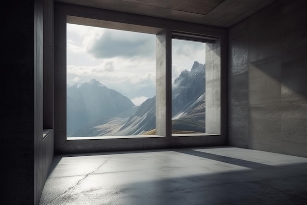 Ein Zimmer mit Blick auf die Berge und den Himmel