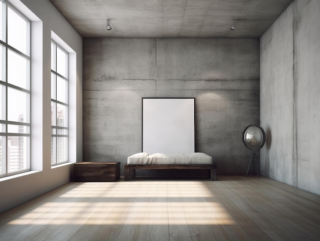 ein Zimmer mit einem Bett und einem Gemälde an der Wand