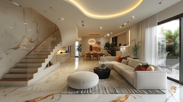 ein Zimmer mit einer großen weißen Couch und einem großen weißen Stuhl